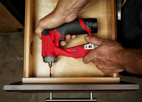 Slick Brushless Drill Driver With Four Versatile Heads Compatible With Milwaukee M12 Tools Lightweight Power Tool in use.