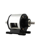 Electromagnetic clutch brake assembly on base mount; silver metal housing with black end caps and drive shaft.