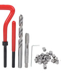 Premium M8 Thread Repair Kit With 25 Essential Pieces Including Tap And Drill Bit Perfect For Fixing Stripped Bolts In Your Garage Or Workshop Without Any Hassle, red handles with steel inserts