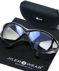 Heavy Duty CO2 Laser Safety Glasses Delivering Serious OD6 Plus Shielding For 10600NM Projects with protective case on black cloth.