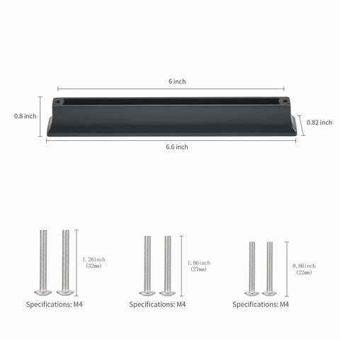 Diagram of 6 Inch Black Matte Cabinet Handles Set For Kitchen Cabinets And Drawers Durable Zinc Alloy Pulls showing dimensions and screws