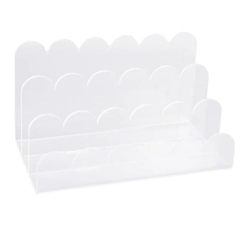 Acrylic Mail Sorter With Three Slots For Letters Envelopes Bills And Small Office Supplies A Clear Wavy Desk Organizer