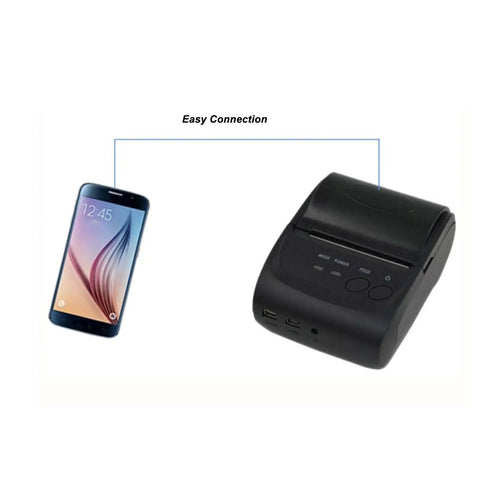 Easy connection diagram of Blazing Fast 58mm Thermal Label Printer, Compact Desktop Receipt Machine and smartphone.