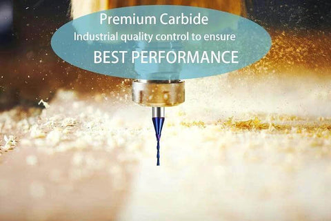 Carbide plunge down-cut end mill, blue-coated, 1/16 in dia, 1/4 in shank for wood carving