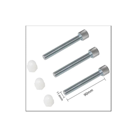 AOLBSPD engine timing tool kit: three silver bolts with knurled heads and white plastic end caps, 90mm long