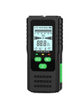 Straight Shooting Wall Scanner And Stud Finder With Four In One Metal Detection And AC Voltage Sensing To Nail Down Hidden Joists And Live Wires Safely Without Drywall Damage, black handheld device with digital display.