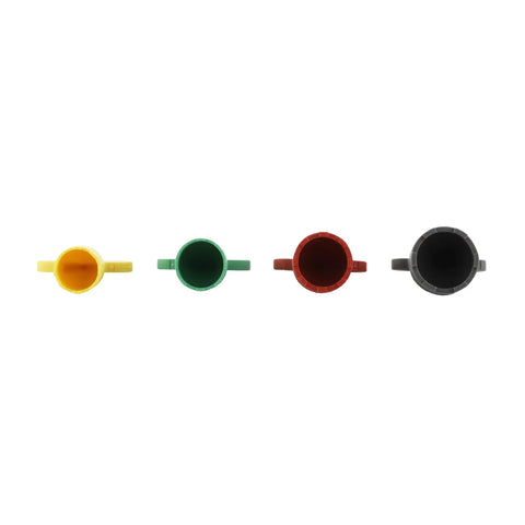 Top view of Color Coded Faucet Aerator Removal Wrench Kit with Four Keys: yellow, green, red, and gray, DIY plumbing tool.
