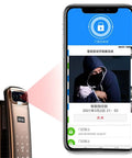 No Sweat Keyless Entry Rig Featuring 3D Biometric Scanner with app interface showing security features and digital display.