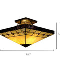 Tiffany Style Two Light Craftsman Semi Flush Ceiling Light With Antique Art Glass Shade In Beige for kitchen, hallway, bedroom, and bathroom