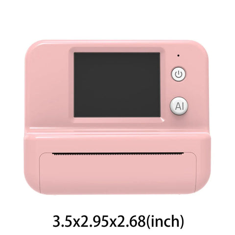 Totally Rad Pink Mini Thermal Printer With AI Voice Recognition And Built In Display Convert Speech To Line Art Instantly Dead Simple For Creative Kids Sketch Watercolor Ink Anime Styles front view showing screen and buttons