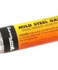 Copper Coated Brazing Rod One Eighth Inch Five Pound For Gas Brazing of Low Carbon and Low Alloy Steels High Tensile Strength Over Forty Five Thousand Psi Silicon and Manganese Rich to Eliminate Flux, showing packaging and rods