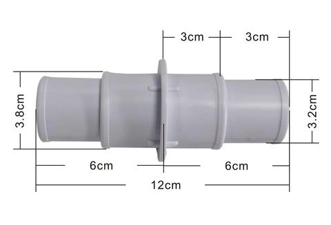 Pool Hose Connector Coupling Adapter 1-1/4 And 1-1/2 Inch, Two Pack, Lets You Link Vacuum Hose, Pool Cleaner, Or Filter Pump Hoses For Above Ground Pools, Mix And Match 1-1/4 And 1-1/2 Hoses To Extend Reach, gray plastic adapter with 12cm dimensions
