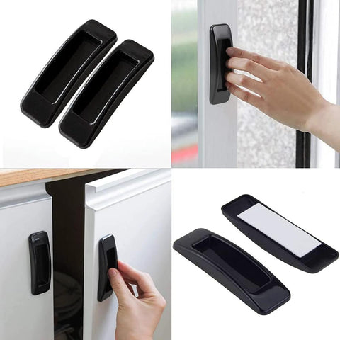10 Pack Self Stick Push Pull Helper Abs Plastic Handles For Doors Cabinets Drawers Wardrobes Instant Adhesive Mount Black Easy Install