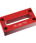 Top Tier Precision Woodworking Setup Blocks And Height Gauge Bars Made From Heavy Duty Anodized Aluminum For Table Saw Router Jigs Metric And Inch Calibrations Built To Perform Like A Champion In Any Shop, red aluminum setup block with dimensions 25x50x100.