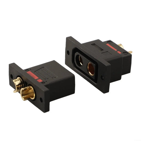 Hella Reliable Heavy Duty Gold Plated Qs8ps Connectors 130a Anti Spark Ev Battery Plugs shown from side, highlighting dual copper pin layout.