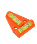 Close-up of Orange T Shaped 2 Way Bubble Level For Caravan For Motorhome For Camper showing vials and pre-drilled holes.
