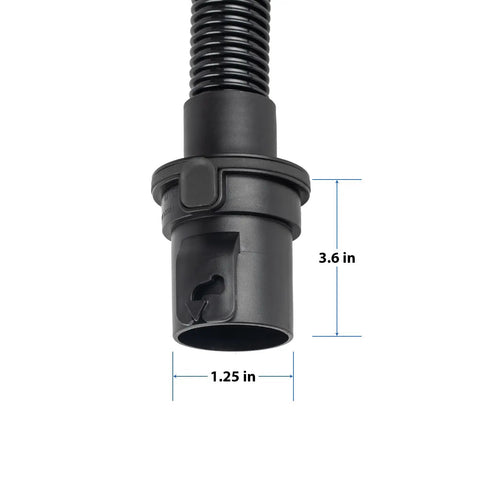 Close-up of connector on Six Foot Vacuum Accessory Hose For 1-1/4 Inch Systems Beefy Durable Plastic Construction Fits Most Vacuum Hose Setups Genuine Part For Attachments Long Reach For Tools And Tight Corners