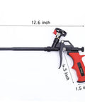 Expanding Foam Gun With PTFE Coated Barrel, Upgraded Teflon Foam Dispensing Tool, side view with measurements in inches.