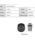 CNC Spindle Motor Water Cooled ER20 40000 RPM 3KW 220V And 380V components, including ER20 collet nut and specifications chart.