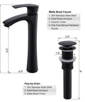 Matte black faucet and pop-up drain for Oval Bathroom Sink With Faucet And Drain Combo Vessel Sink 16x13 Above Counter Black And White Porcelain Ceramic Vanity Sinks With Pop Up Drain Dope Sleek Look.