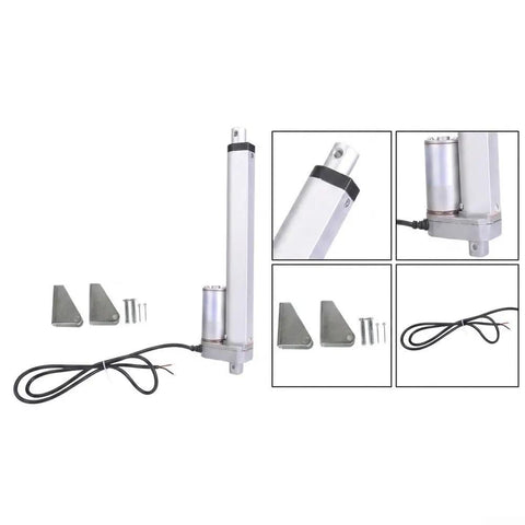 Built Tough 12V DC Electric Linear Actuator With Eight Inch Stroke And Three Hundred Newton Load Racing At One Point Two Inches Per Second For Knockout Ip45 Aluminum Automation Performance with metal brackets and hardware.