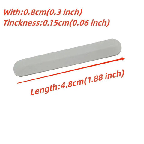 Four Pack Laptop Bottom Rear Cover Rubber Feet Strips Replacement For HP Pavilion 15 CW 15 CS TPN Q208 Q210 Models Durable Foot Pads Set 1.88 Inch Long 0.3 Inch Wide New Replacement, showcasing dimensions of a single rubber foot pad.