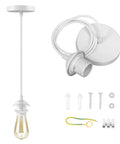Dope Vintage Pendant Light Kit Featuring Extra Long Adjustable Hardwired Ceiling Cable With Ultra Safe E26 E27 Bulb Sockets, white fixture with installation parts.