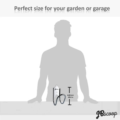 Sturdy Stainless Steel Hose Holder Wall Mount For Garden Hoses comparison with human silhouette, ideal size illustration.