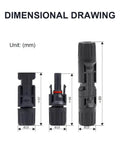 Dimensional drawing of Waterproof Solar Panel Connector Kit 10 Pack 5 Pairs IP67 Male and Female PV Connectors