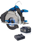 6 1/2 Inch Cordless Circular Saw With Kickass Cold Cut Design For Spark Free Steel Slicing, 20V Brushless Motor, 40T Thin Kerf Blade, charger and battery.