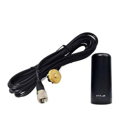 Low Profile UHF GMRS Antenna For Roof Mount With NMO To UHF PL259 Adapter, 13 Ft RG58U Cable, 460 470 MHz Amateur Radio, Vertical Polarization, 2 dBi Gain, VSWR Under 1.5 For Clear TX RX, showing black antenna, cable, and connectors