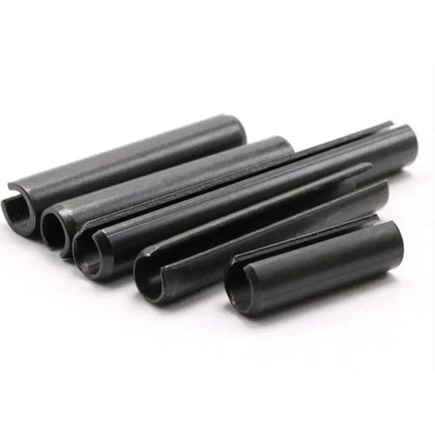 Close-up of steel split dowel roll pins from 360 Piece Steel Split Spring Dowel Roll Pins Kit Tension Dowels Metal Hardware Assortment