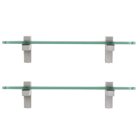 Floating Glass Bathroom Shelf 16 Inch Tempered Glass Wall Shelf With Brushed Nickel Brackets Dope Space Saving Organizer 2 Pack Easy Install Built To Last - Front View