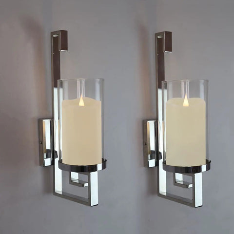 Pair of Flameless LED Candles With Remote Control And Timer, 3D Moving Wick Flicker, encased in mounted holders