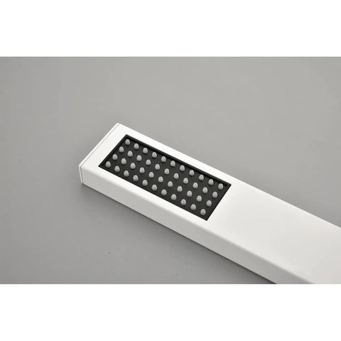 Shower System with Waterfall Rainfall and Handheld close-up of handheld shower head with silicone nozzles and white finish