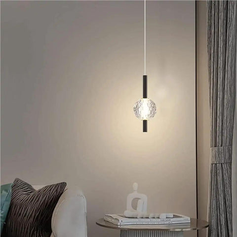 Nordic Minimalist Pendant Light With Glass Ball Shade And Metal Base Adjustable Hanging Lamp For Bedroom In Black