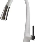 Nolen Dual Function Pull Down Kitchen Faucet With 18 Inch Reach For Filling Big Pots And No Fuss Power Sprayer in matte white and chrome.