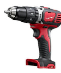 Heavy Duty Compact Hammer Drill Driver With Beefy 500 In Lbs Torque Output And Zero To One Eight Hundred Rpm Settings Featuring All Metal Gearcase Cordless Bare Tool in red and black with adjustable clutch.