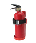 Beefy Wall Mount Fire Extinguisher Bracket for 2.5 lb Extinguishers, steel holder with quick release buckle, red powder coat