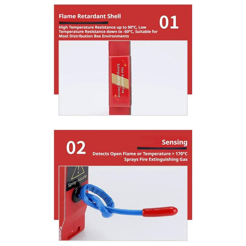 Hassle Free Plug And Play Automatic Fire Suppression System Heavy Duty Aerosol Extinguisher For Electrical Cabinets And Battery Boxes Instant 170 Degree Trigger Dual Nozzles Din Rail Mount 40 Gram Cartridge