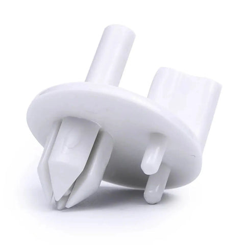Four Pack 241993101 Refrigerator Shelf Support Clips Heavy Duty Plastic Crisper Bin Holder Pins Universal Fit For Frigidaire Kitchen Appliances close-up view of a white ABS plastic support clip.