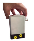 Electric proportional valve with aluminum body and black base, two yellow inlet ports, side connector.