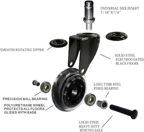 3 Inches 75mm Castor Wheels for Office Chair M11 Stem Casters for Furniture Swivel Castors 320kg Silent PU Universal Transparent 5 Pcs components and features