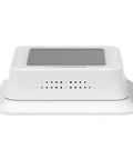 No Sweat Wiring Z Wave Plus Programmable Touchscreen Thermostat featuring Smartstart Automation in crisp white, side view.