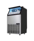 Top Shelf Countertop Nugget Ice Maker Chilling 120 Pounds Daily With Solid 33 Pound Storage, silver and black design with ice visible.