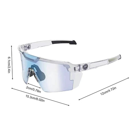 Straight Up Photochromic Safety Sunglasses With Polarized Optics And Ultraviolet Shielding Featuring Lockdown Side Grips, clear frame, size dimensions.