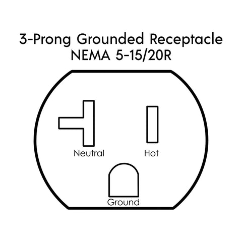 Diagram of a Tesla 5 To 20 Nema Gen 2 Mobile Connector Adapter For Model S 3 X Y One Port Plug showing 3-prong receptacle