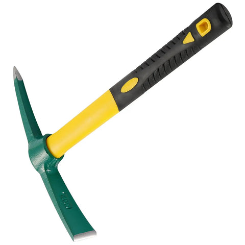 Two Pack 17.7 Inch Pick Mattock Hoe Set with forged steel head and non-slip rubber handle, garden pick axe for weeding and loosening