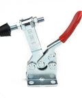 Four Pack Stainless Steel Mold Quick Clamps And Toggle Clips For Welding Workshop Use with red handle, side view