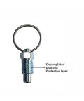 Rock Solid Two Pack Retractable Align Pins With Hassle Free Pull Tab Lock Design Made From Heavy Duty Carbon Steel And Rust Resistant Zinc Plating For Stress Free Machine Shop Setup M8 Short Spec with electroplated blue zinc coating.